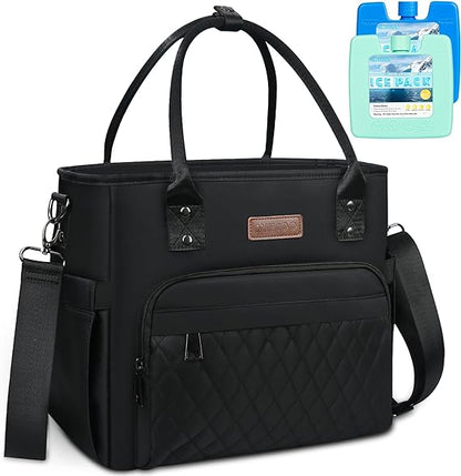 Lunch Bag Lunch Box Women with 2 Ice Packs, Black for Women