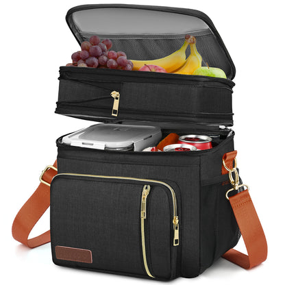 Double Deck Lunch Bag & Lunch Box, Black Orange