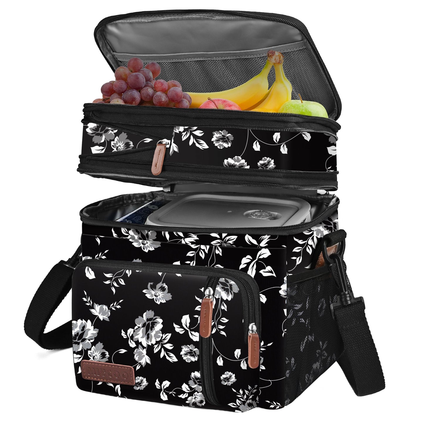 Double Deck Lunch Bag & Lunch Box, White Flower