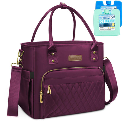 Lunch Bag Lunch Box Women with 2 Ice Packs, Purple