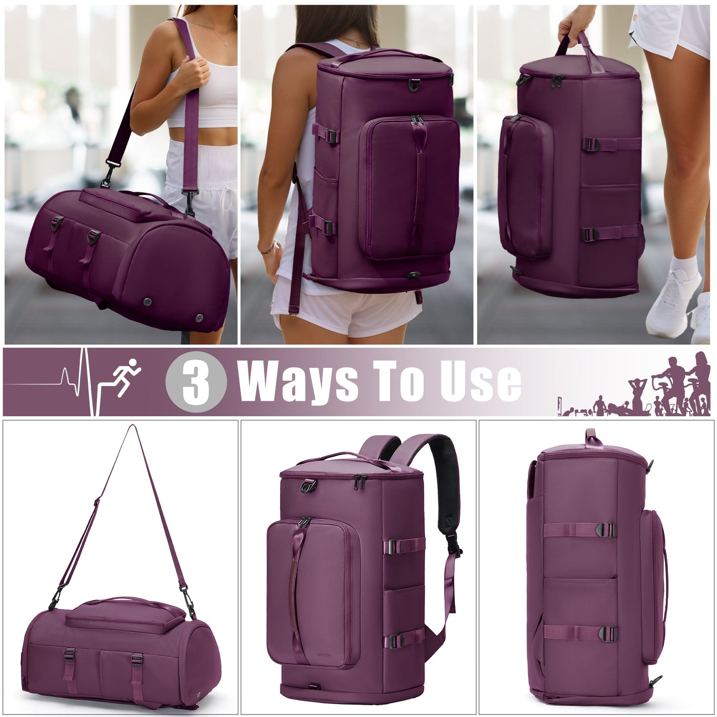 Gym Bag for Men and Women, Purple