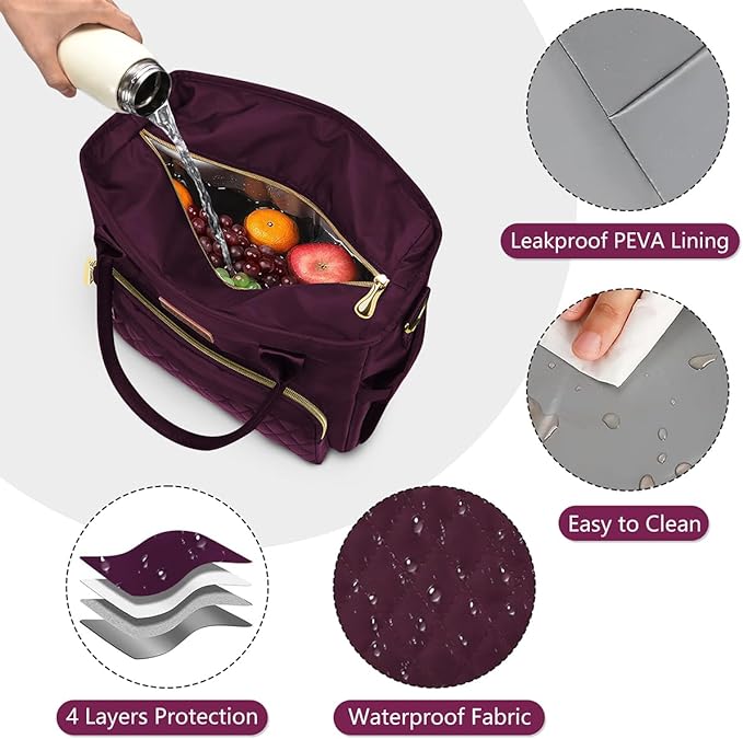 Lunch Bag Lunch Box Women with 2 Ice Packs, Purple