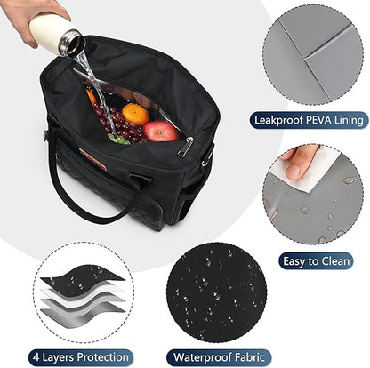 Lunch Bag Lunch Box Women with 2 Ice Packs, Black for Women