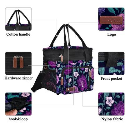 Double Deck Lunch Bag & Lunch Box, Purple Flower