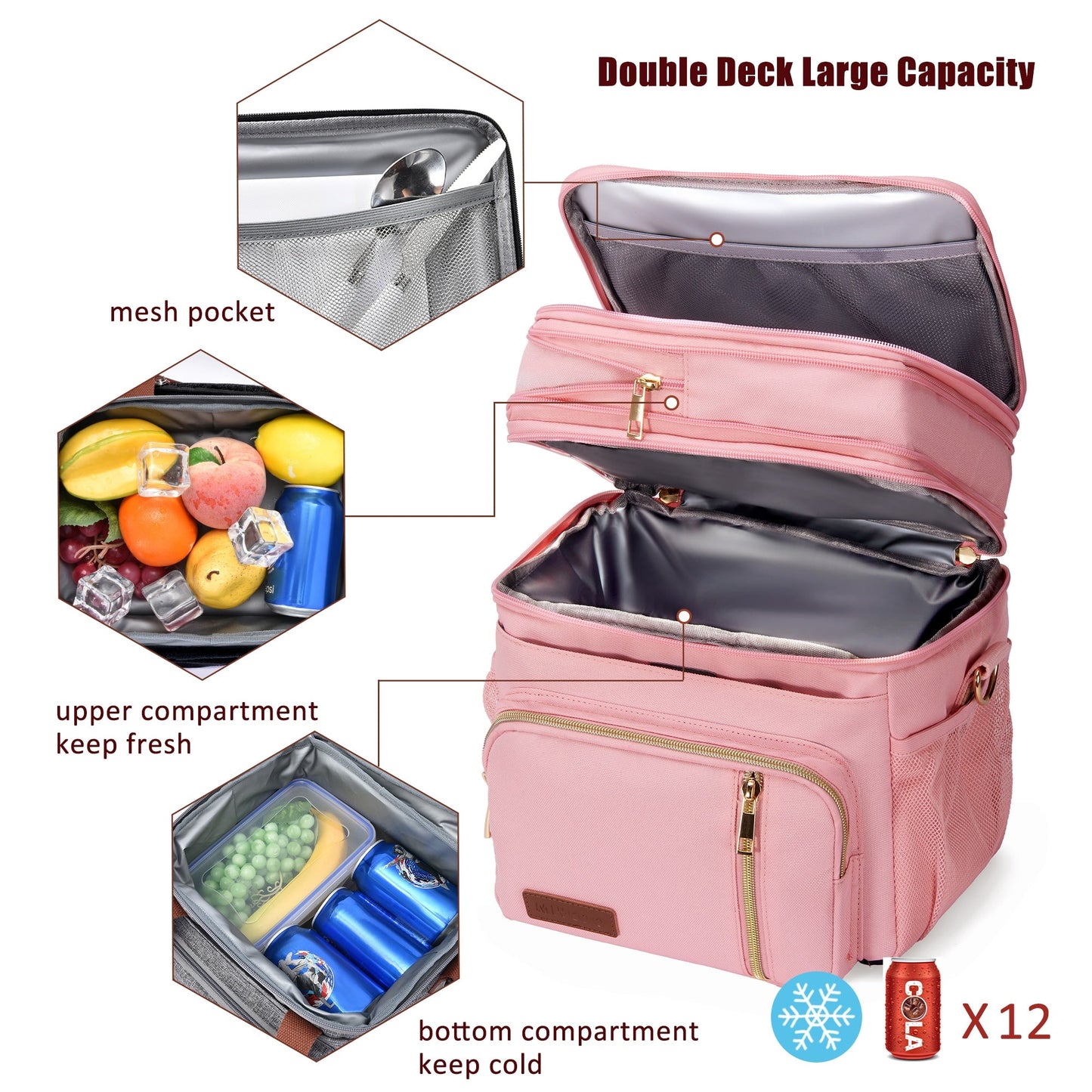 Double Deck Lunch Bag & Lunch Box, Pink