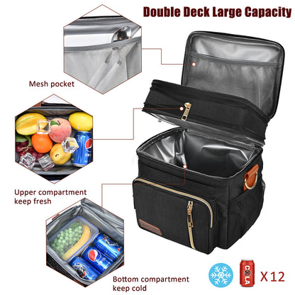 Double Deck Lunch Bag & Lunch Box, Black Orange