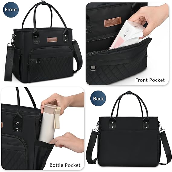 Lunch Bag Lunch Box Women with 2 Ice Packs, Black for Women