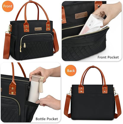 Lunch Bag Lunch Box Women with 2 Ice Packs，Orange Black