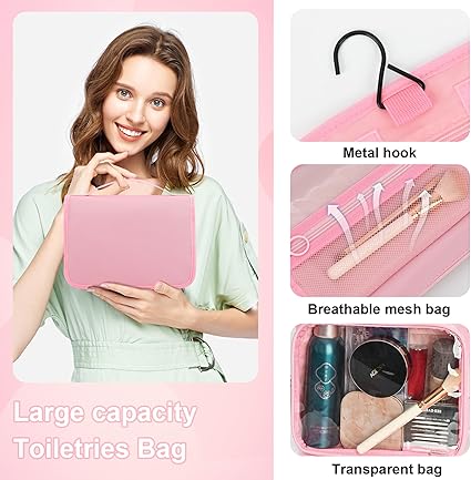 Travel Toiletry Bag for Women and Men, Pink