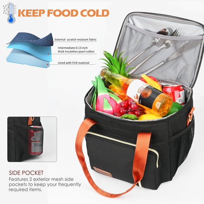 Insulated Lunch Bags for Women Men (Black Orange, 12L)