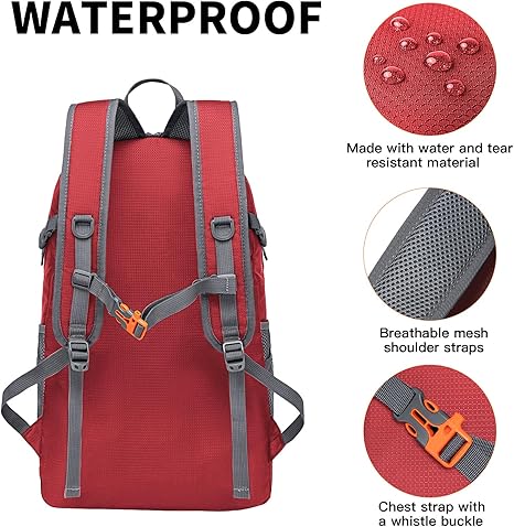 Ultra Lightweight Packable Backpack for Travel, Red