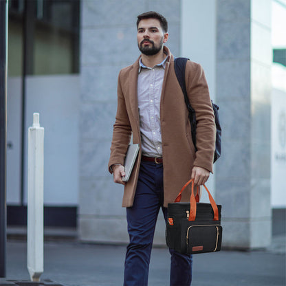 Double Deck Lunch Bag & Lunch Box, Black Orange