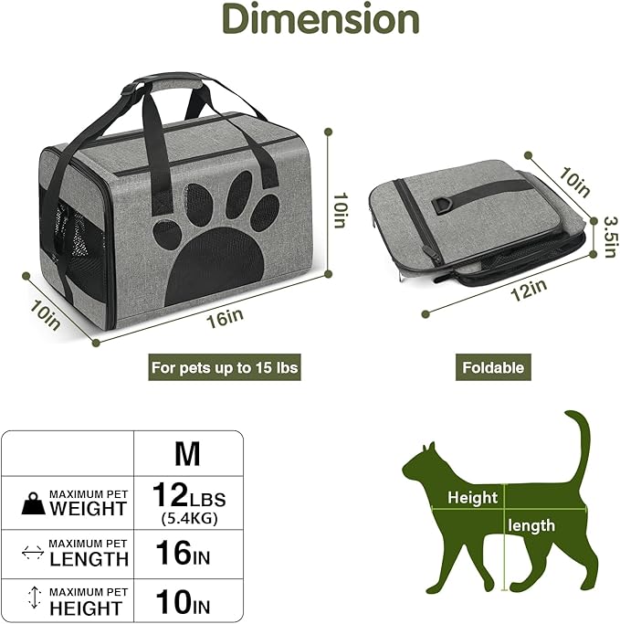 Cat Carrier, Dog Pet Carrier for Small Medium Cats Puppies up to 12 Lbs