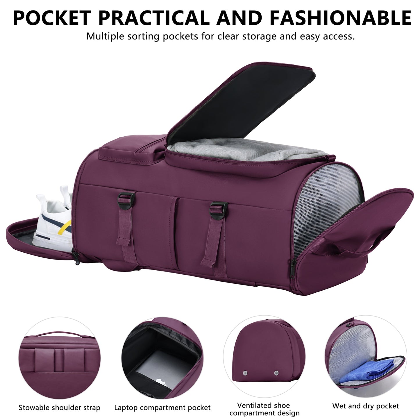 3 in 1 Duffle Bag and Gym Backpack, Purple