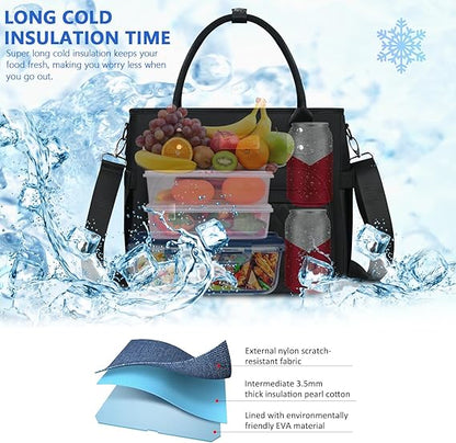 Lunch Bag Lunch Box Women with 2 Ice Packs, Black for Women