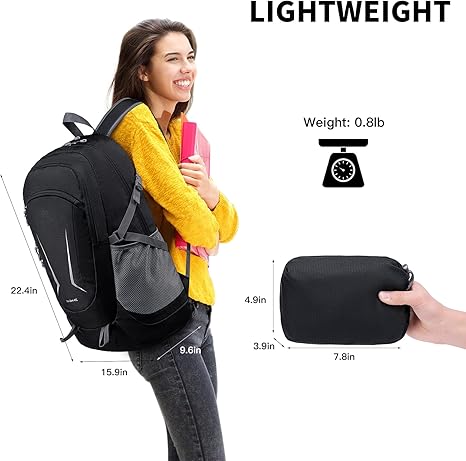 Ultra Lightweight Packable Backpack for Travel, Black