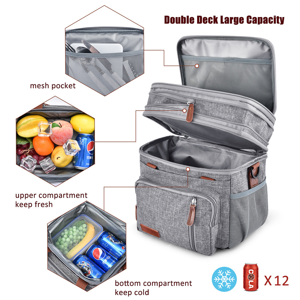 Double Deck Lunch Bag & Lunch Box, Grey