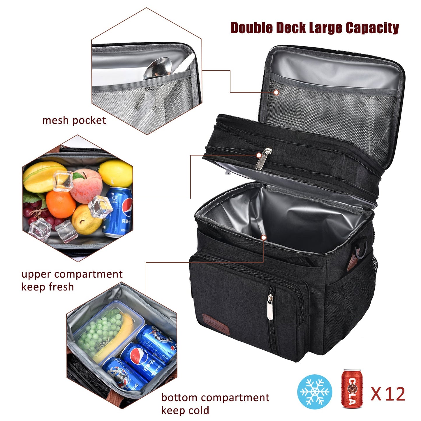 Double Deck Lunch Bag & Lunch Box, Black