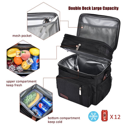 Double Deck Lunch Bag & Lunch Box, Black