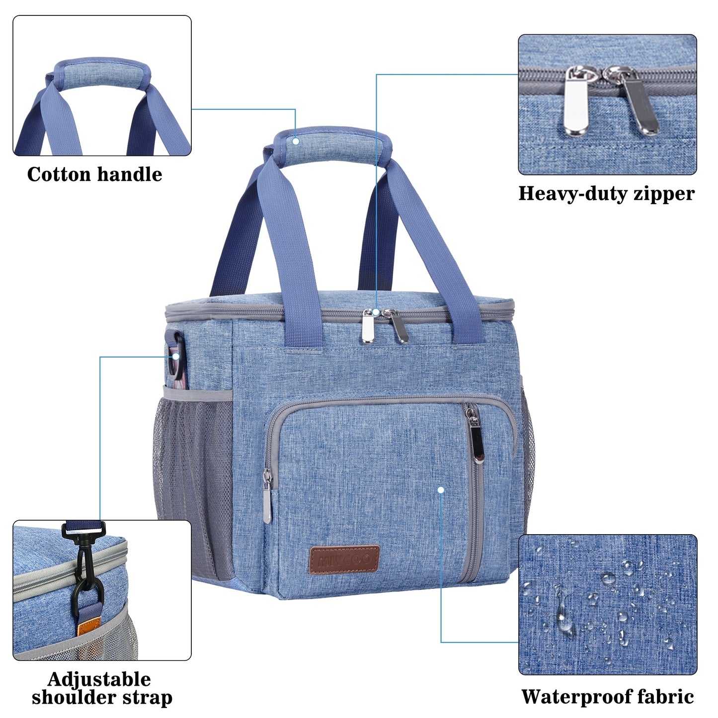 Insulated Lunch Bags for Men Women (Blue, 12L)