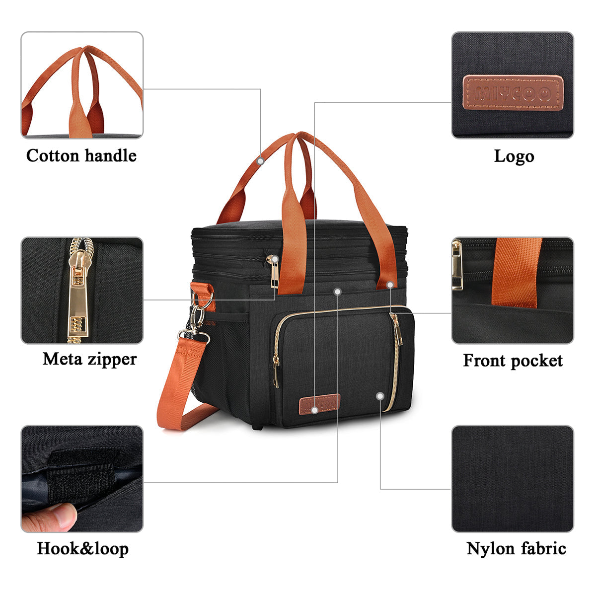 Double Deck Lunch Bag & Lunch Box, Black Orange