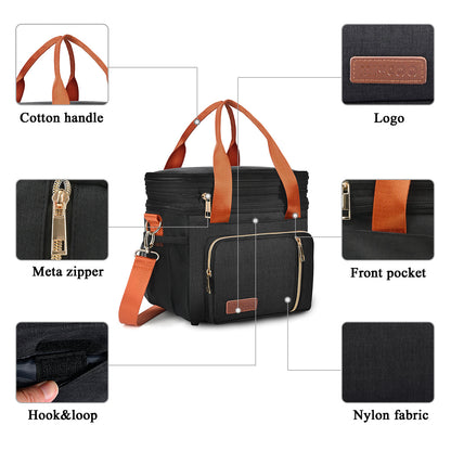 Double Deck Lunch Bag & Lunch Box, Black Orange