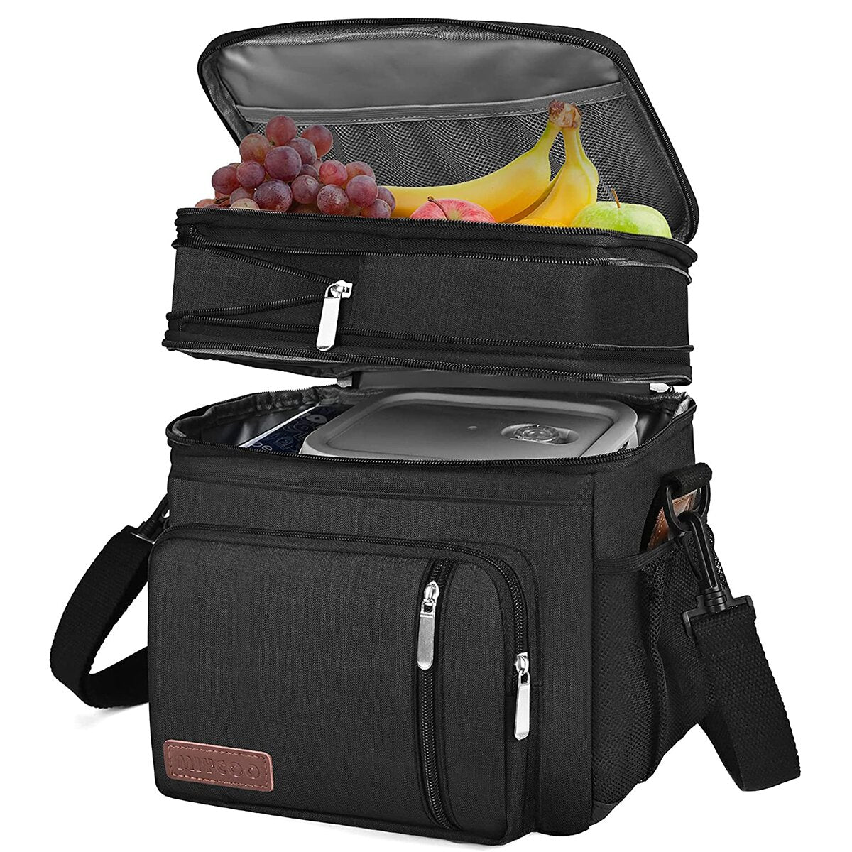 Double Deck Lunch Bag & Lunch Box, Black Orange